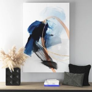 20 x 14 Wall Art Blue Gold White Abstract Painting with Frame